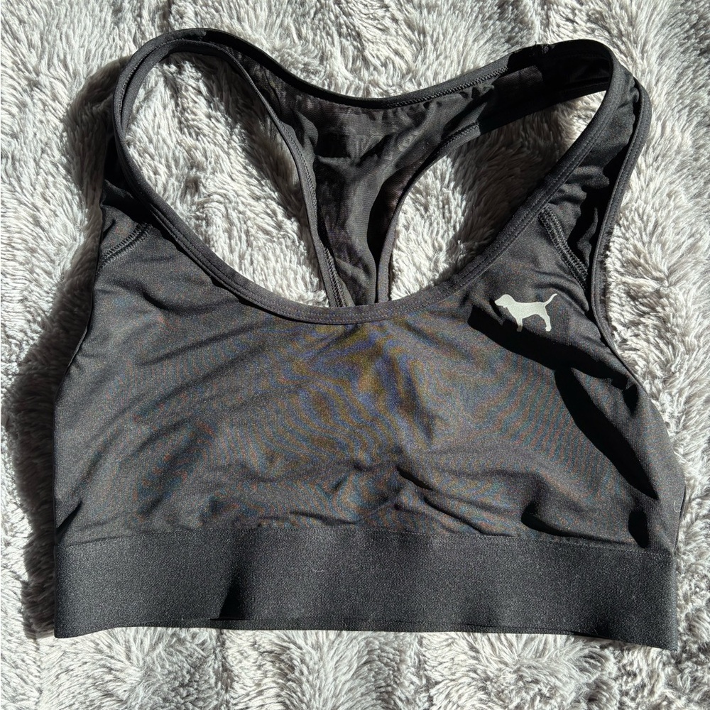 Black Sports Bra with iconic PINK dog logo
